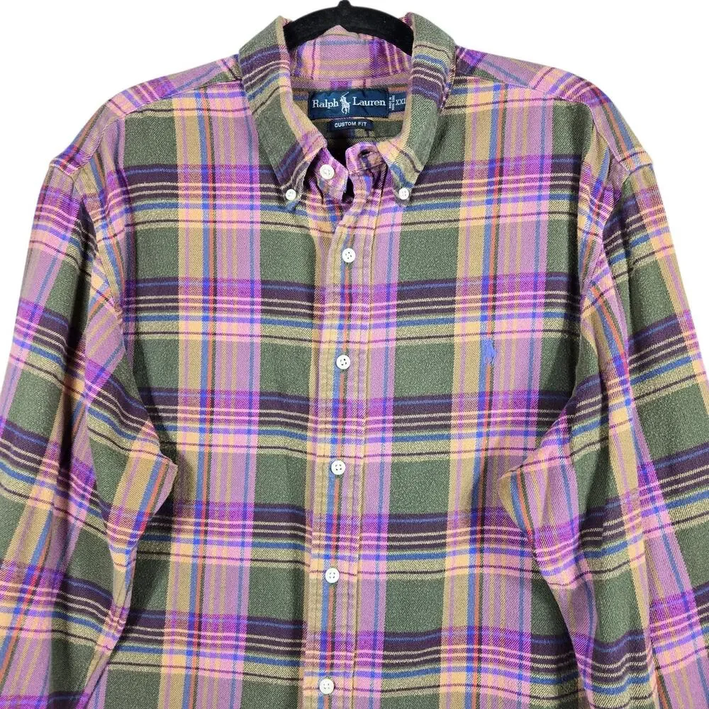 Ralph Lauren Shirt Mens XXL Green Plaid Button Up Flannel Cotton Classic Fit - Picture 2 of 12
